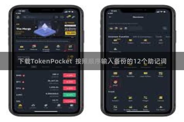 下载TokenPocket  按照顺序输入备份的12个助记词